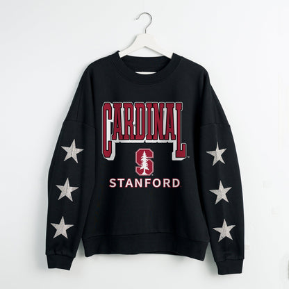 STANFORD CARDINAL PURE VICTORY EMBELLISHED STAR SLEEVE CREWNECK PULLOVER