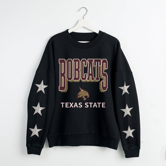 TEXAS STATE BOBCATS PURE VICTORY EMBELLISHED STAR SLEEVE CREWNECK PULLOVER