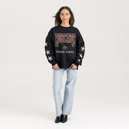TEXAS STATE BOBCATS PURE VICTORY EMBELLISHED STAR SLEEVE CREWNECK PULLOVER