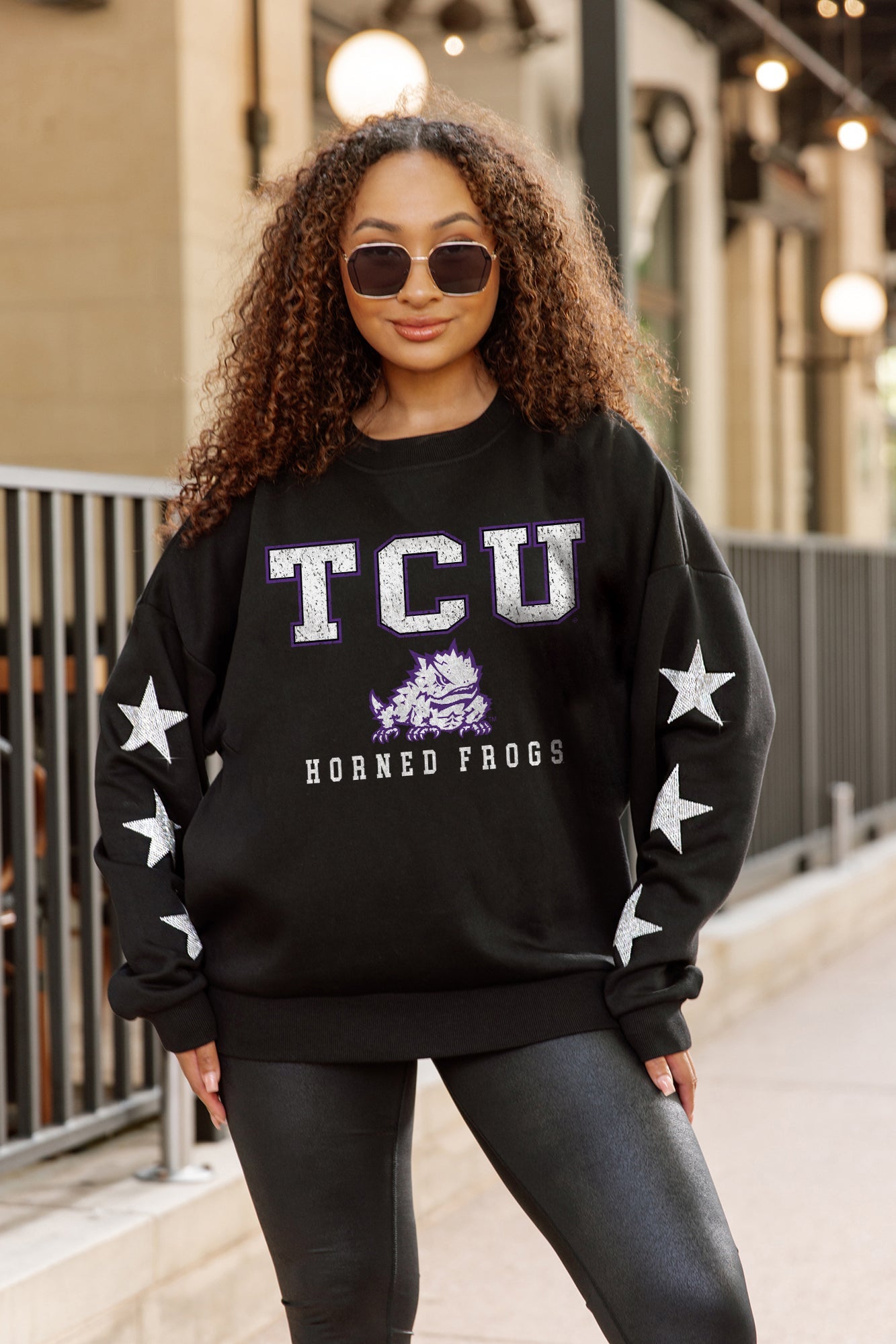TCU HORNED FROGS VELOCITY STAR EMBELLISHED CREW SWEATSHIRT