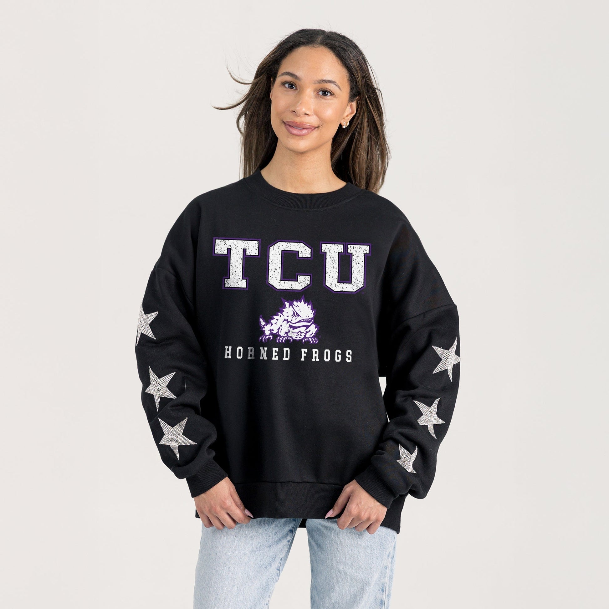 TCU HORNED FROGS VELOCITY STAR EMBELLISHED CREW SWEATSHIRT