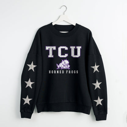 TCU HORNED FROGS VELOCITY STAR EMBELLISHED CREW SWEATSHIRT
