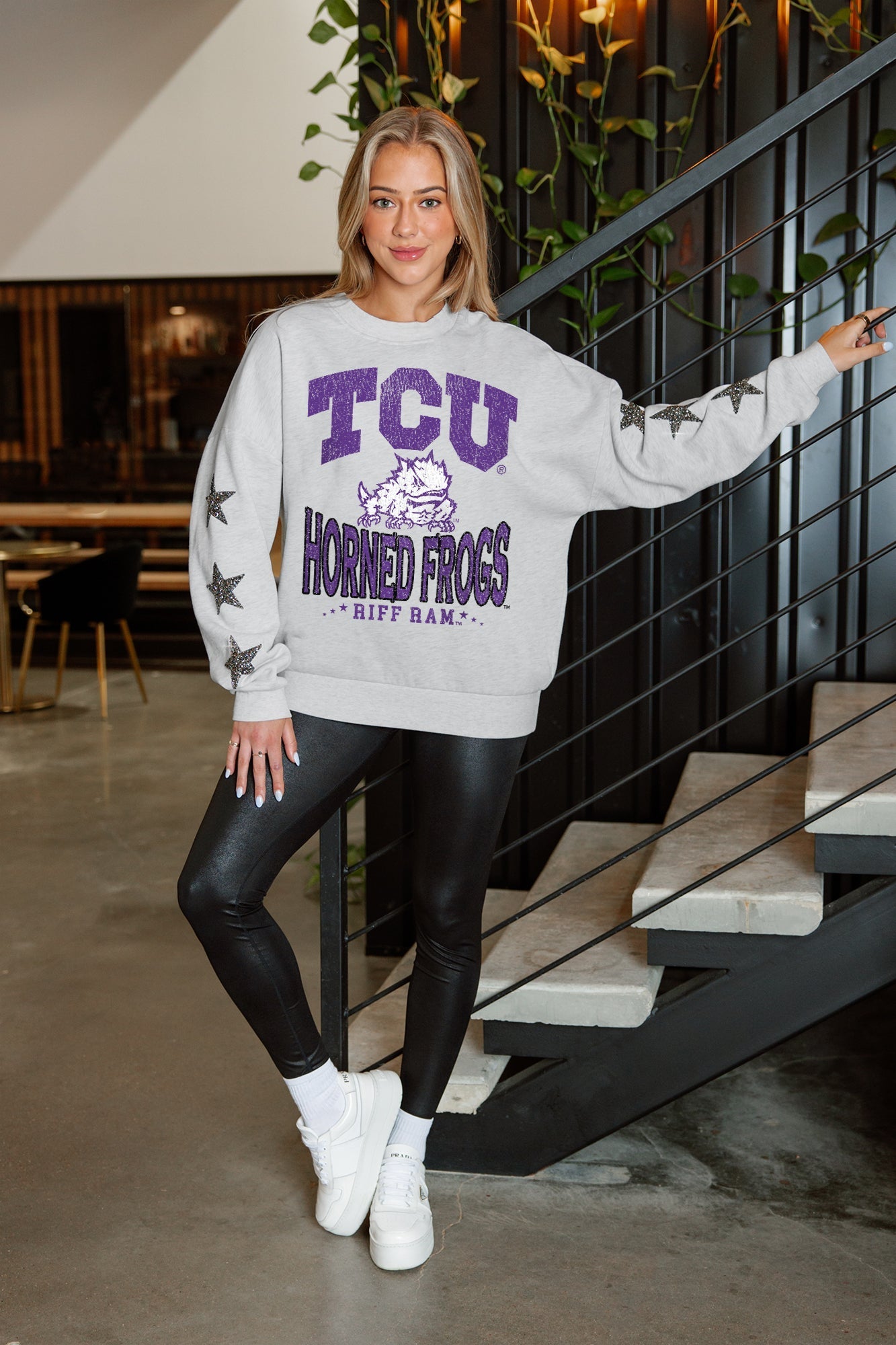 TCU HORNED FROGS RESILIENCE STAR EMBELLISHED CREW SWEATSHIRT