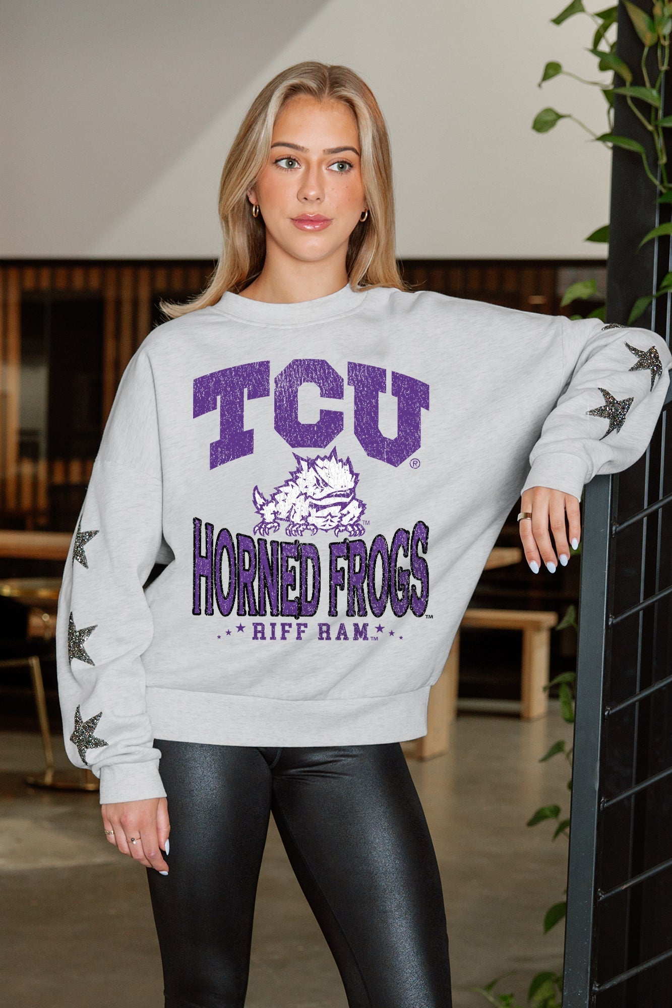 TCU HORNED FROGS RESILIENCE STAR EMBELLISHED CREW SWEATSHIRT