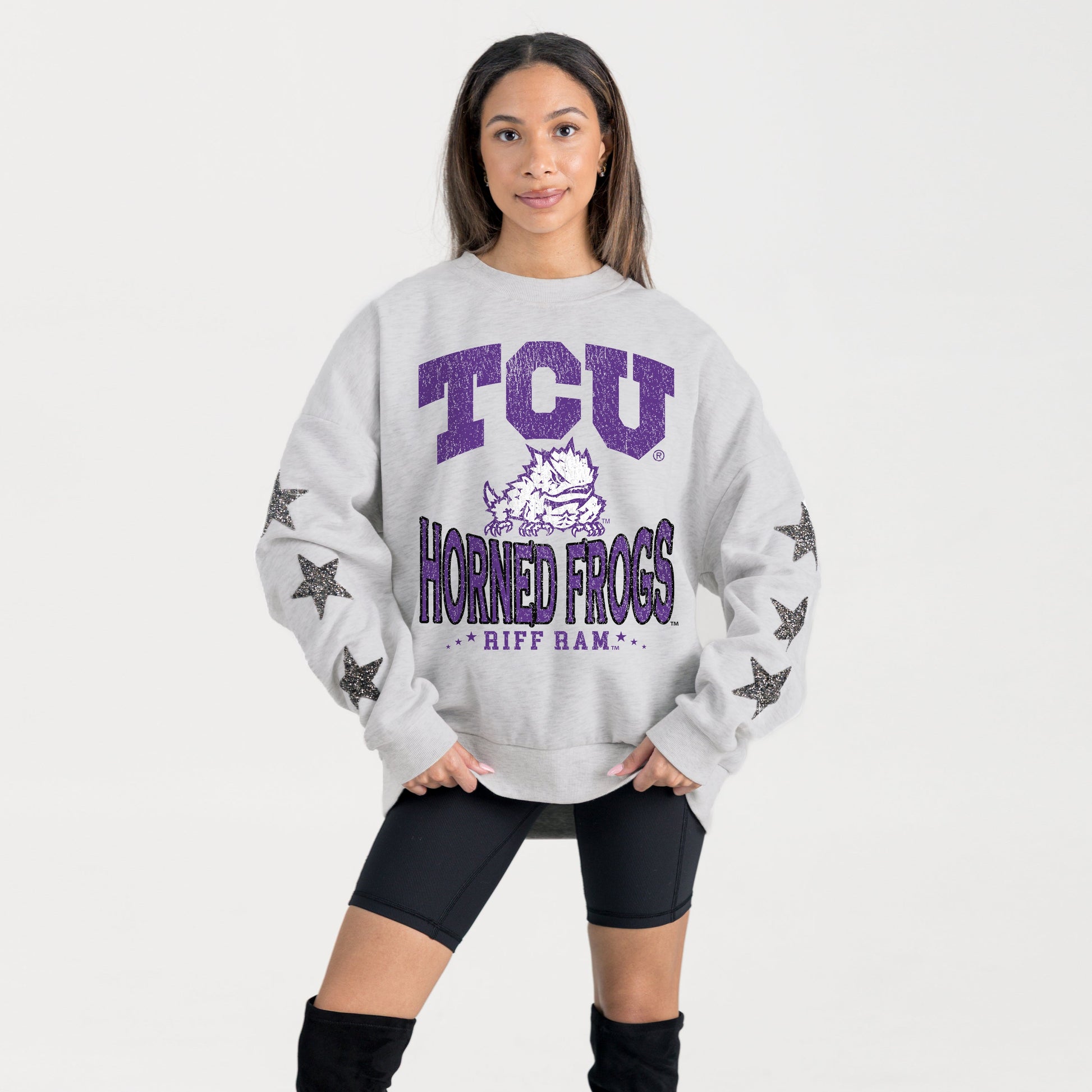TCU HORNED FROGS RESILIENCE STAR EMBELLISHED CREW SWEATSHIRT