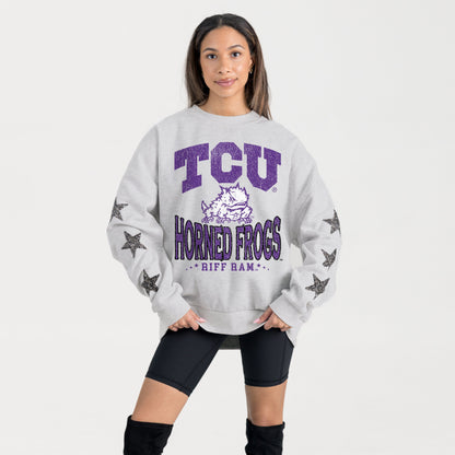 TCU HORNED FROGS RESILIENCE STAR EMBELLISHED CREW SWEATSHIRT