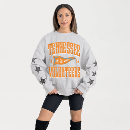 TENNESSEE VOLUNTEERS PENNANT PRIDE EMBELLISHED STAR SLEEVE CREWNECK PULLOVER