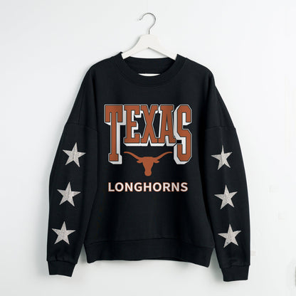TEXAS LONGHORNS PURE VICTORY EMBELLISHED STAR SLEEVE CREWNECK PULLOVER