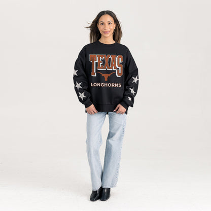 TEXAS LONGHORNS PURE VICTORY EMBELLISHED STAR SLEEVE CREWNECK PULLOVER