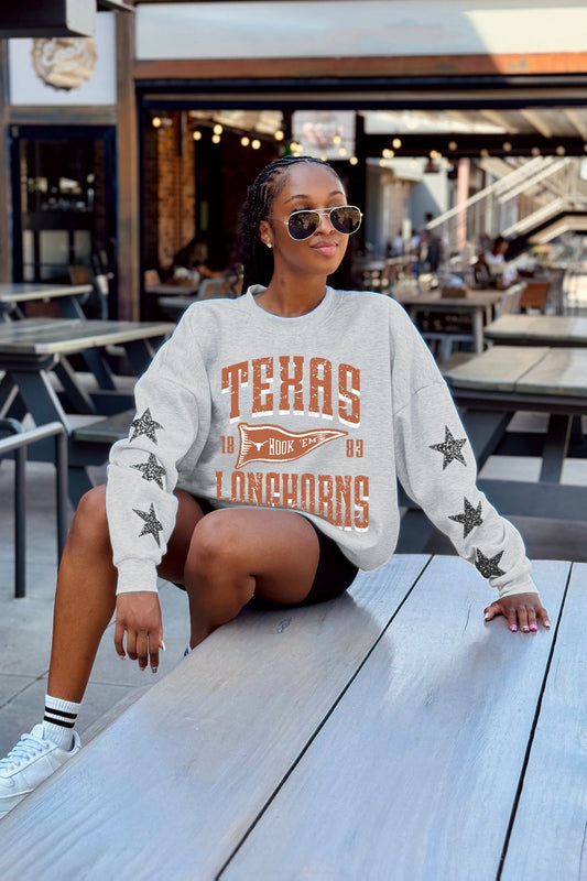 TEXAS LONGHORNS PENNANT PRIDE EMBELLISHED STAR SLEEVE CREWNECK PULLOVER
