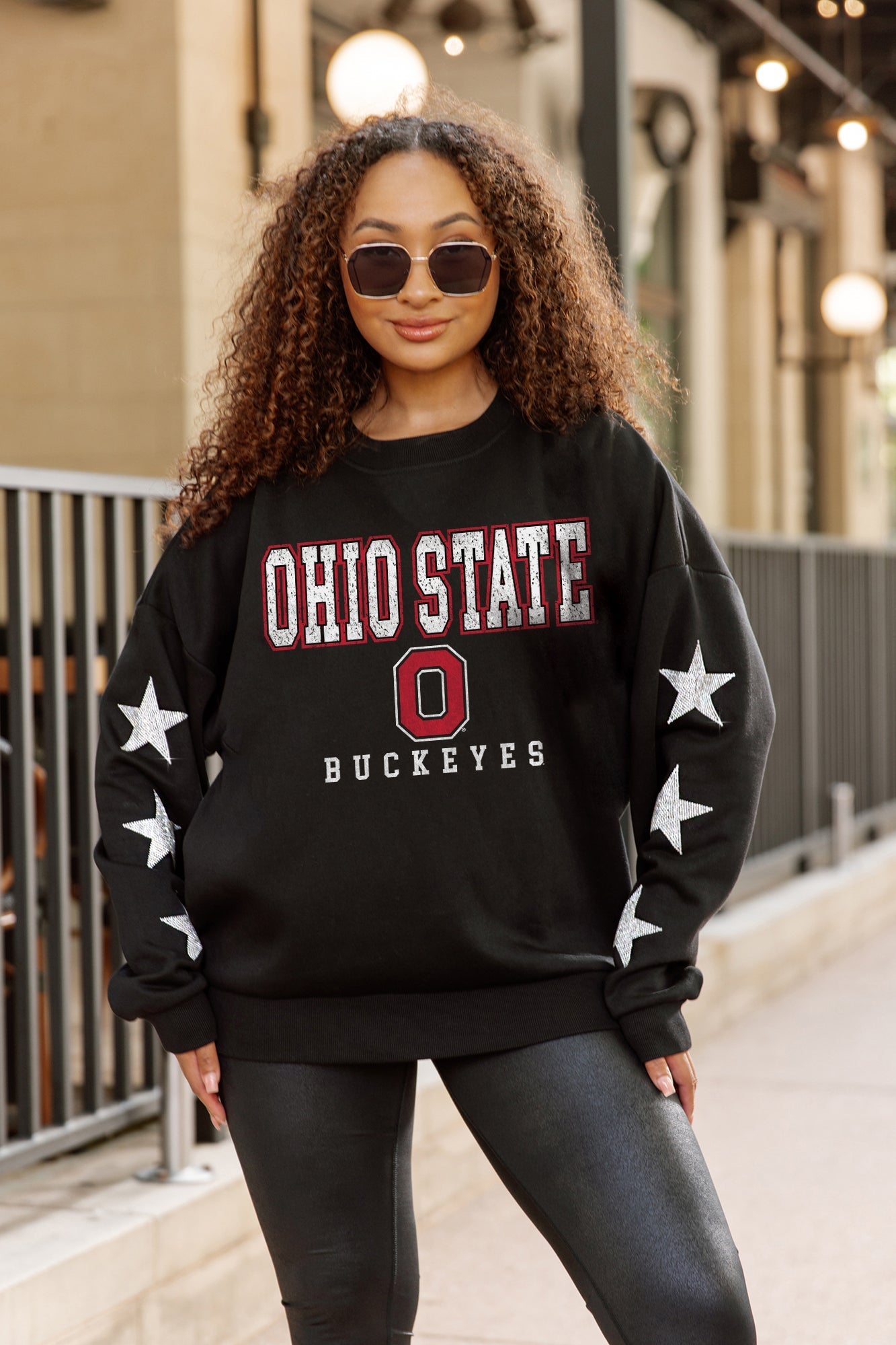 OHIO STATE BUCKEYES VELOCITY STAR EMBELLISHED CREW SWEATSHIRT