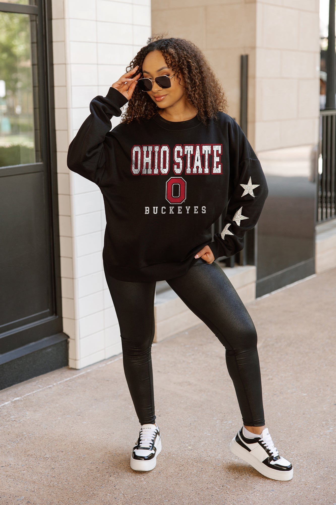 OHIO STATE BUCKEYES VELOCITY STAR EMBELLISHED CREW SWEATSHIRT