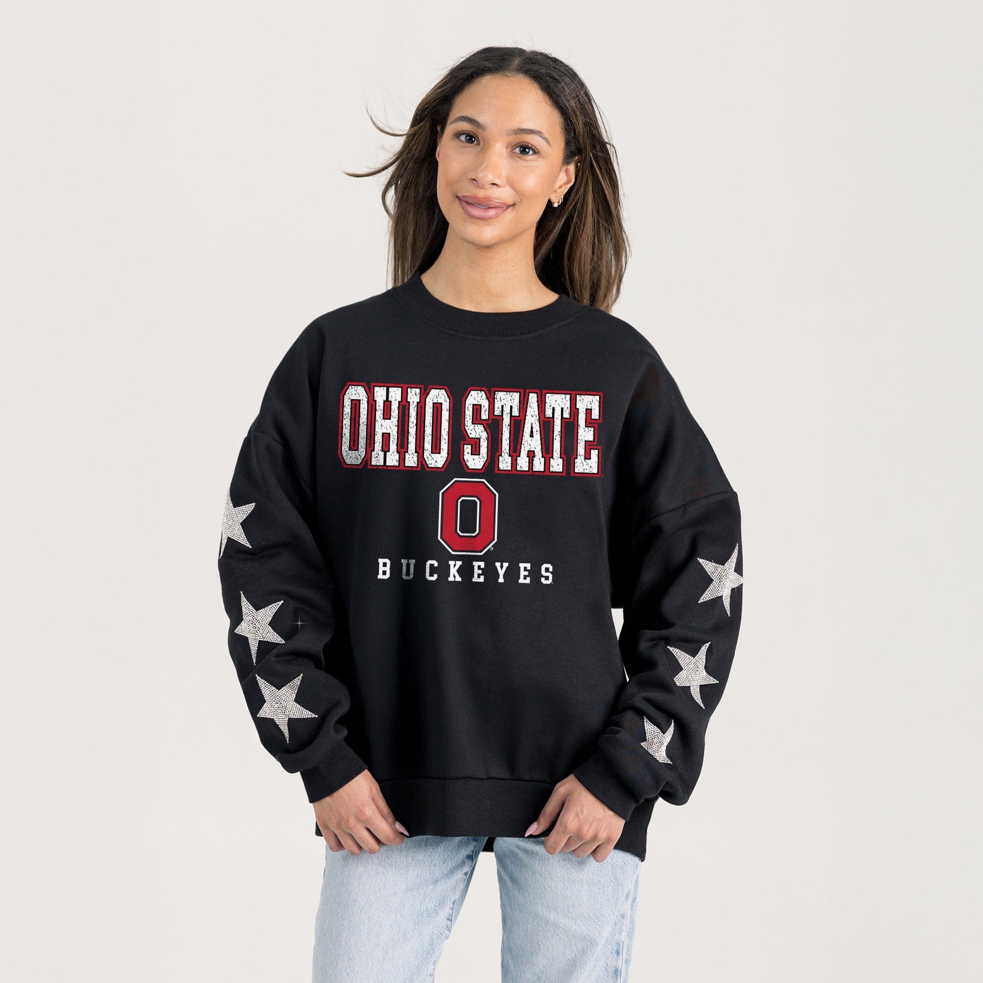 OHIO STATE BUCKEYES VELOCITY STAR EMBELLISHED CREW SWEATSHIRT