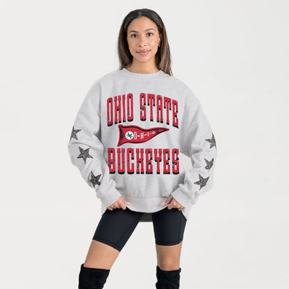 OHIO STATE BUCKEYES PENNANT PRIDE EMBELLISHED STAR SLEEVE CREWNECK PULLOVER