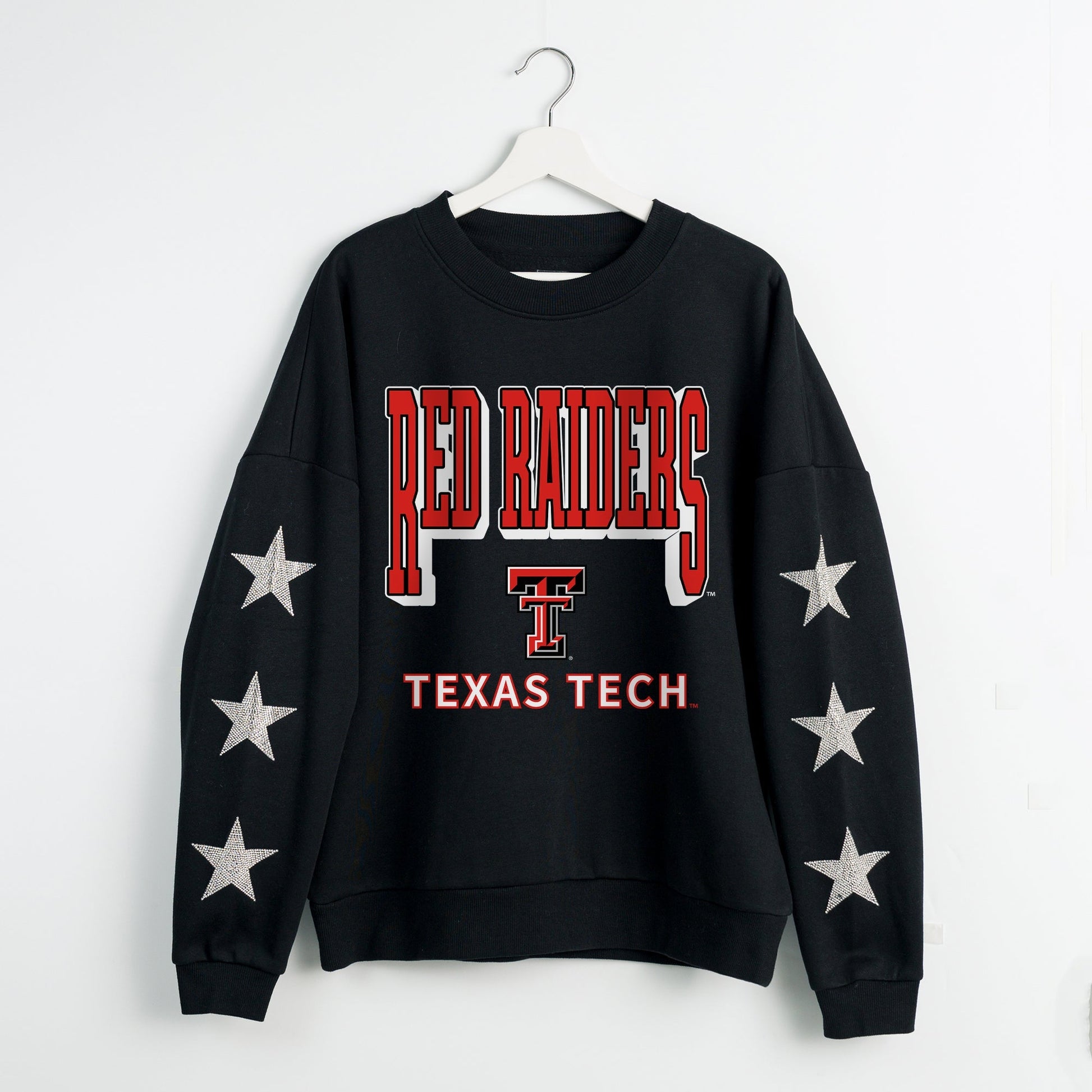 TEXAS TECH RED RAIDERS PURE VICTORY EMBELLISHED STAR SLEEVE CREWNECK PULLOVER