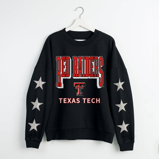 TEXAS TECH RED RAIDERS PURE VICTORY EMBELLISHED STAR SLEEVE CREWNECK PULLOVER