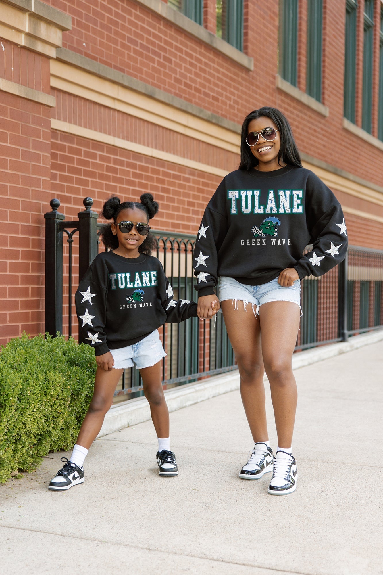 TULANE GREEN WAVE VELOCITY STAR EMBELLISHED CREW SWEATSHIRT