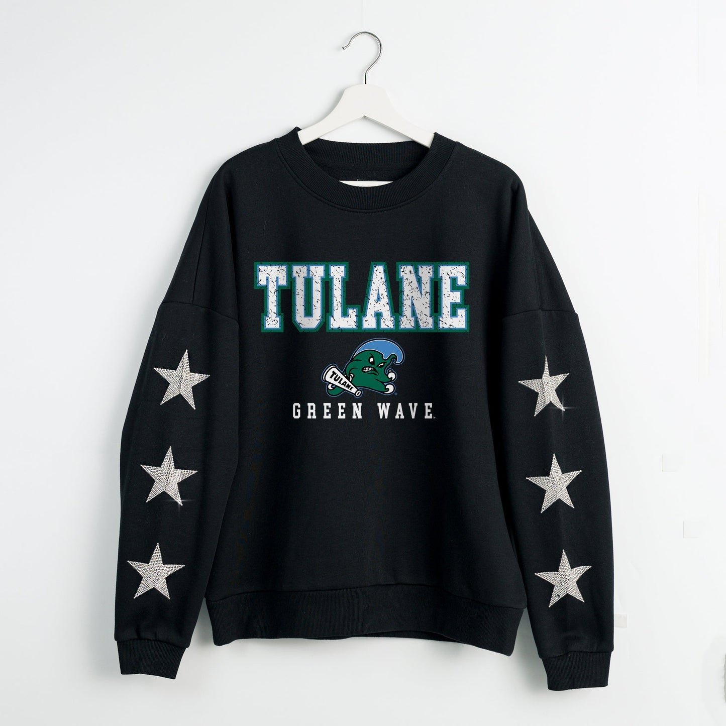 TULANE GREEN WAVE VELOCITY STAR EMBELLISHED CREW SWEATSHIRT