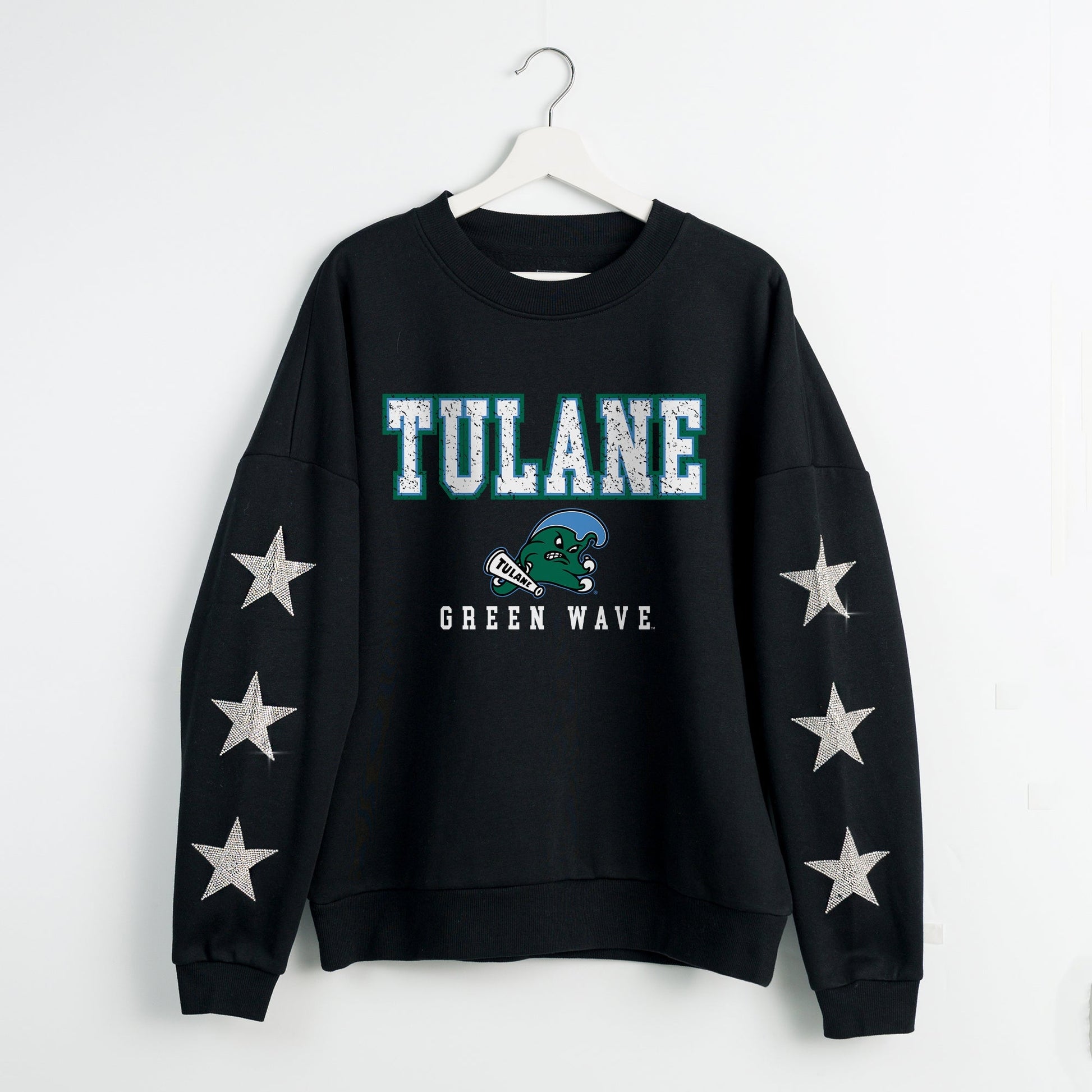 TULANE GREEN WAVE VELOCITY STAR EMBELLISHED CREW SWEATSHIRT