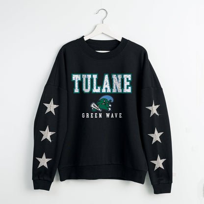 TULANE GREEN WAVE VELOCITY STAR EMBELLISHED CREW SWEATSHIRT