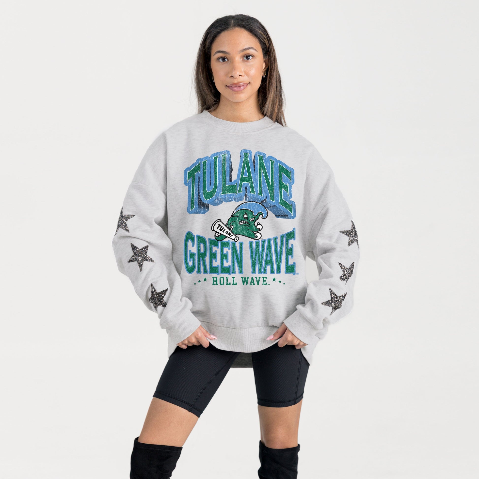 TULANE GREEN WAVE RESILIENCE STAR EMBELLISHED CREW SWEATSHIRT