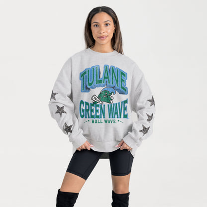 TULANE GREEN WAVE RESILIENCE STAR EMBELLISHED CREW SWEATSHIRT