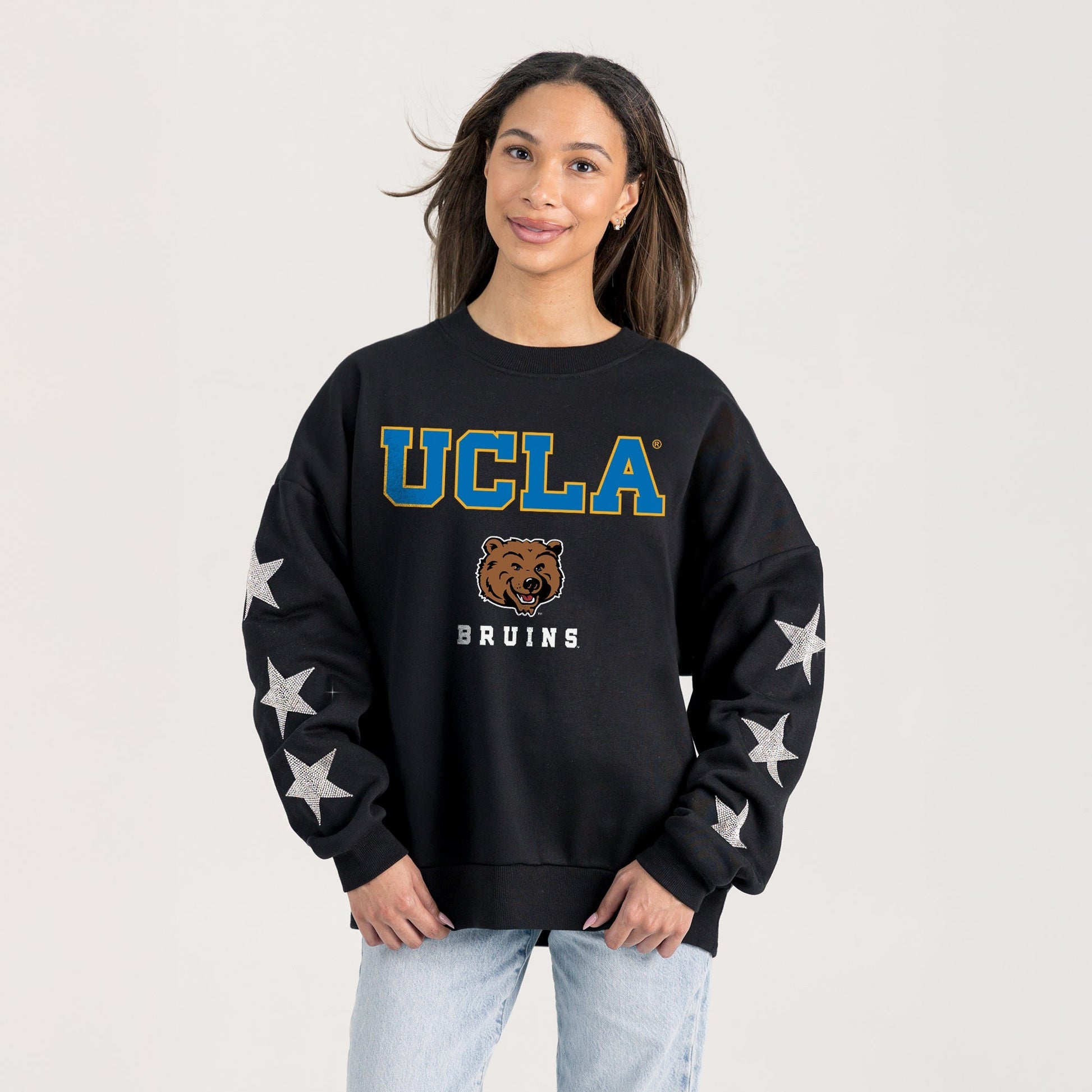 UCLA BRUINS VELOCITY STAR EMBELLISHED CREW SWEATSHIRT