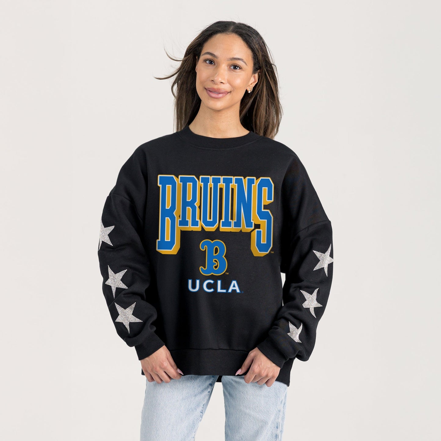 UCLA BRUINS PURE VICTORY EMBELLISHED STAR SLEEVE CREWNECK PULLOVER