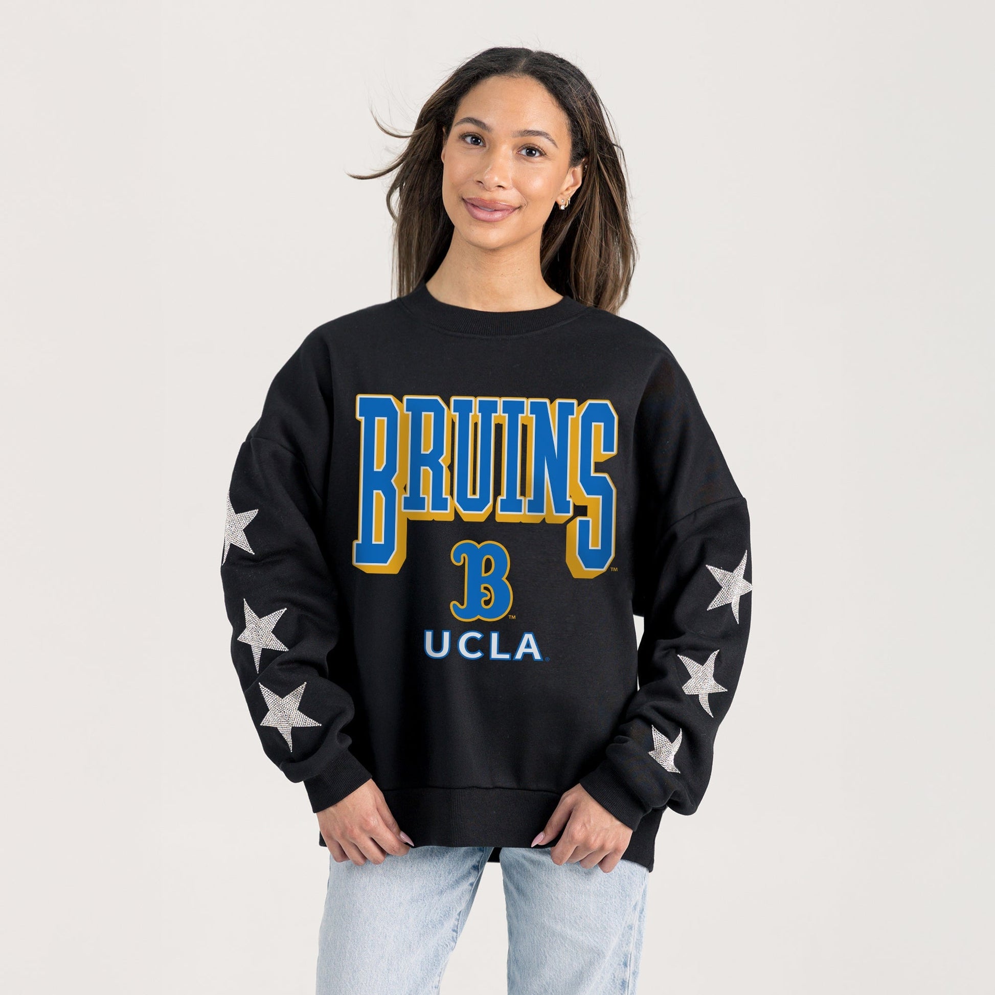 UCLA BRUINS PURE VICTORY EMBELLISHED STAR SLEEVE CREWNECK PULLOVER