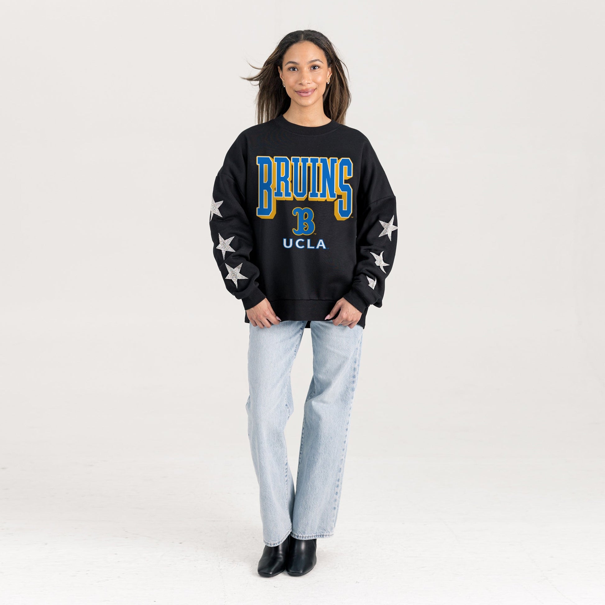 UCLA BRUINS PURE VICTORY EMBELLISHED STAR SLEEVE CREWNECK PULLOVER