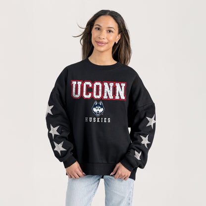 UCONN HUSKIES VELOCITY STAR EMBELLISHED CREW SWEATSHIRT