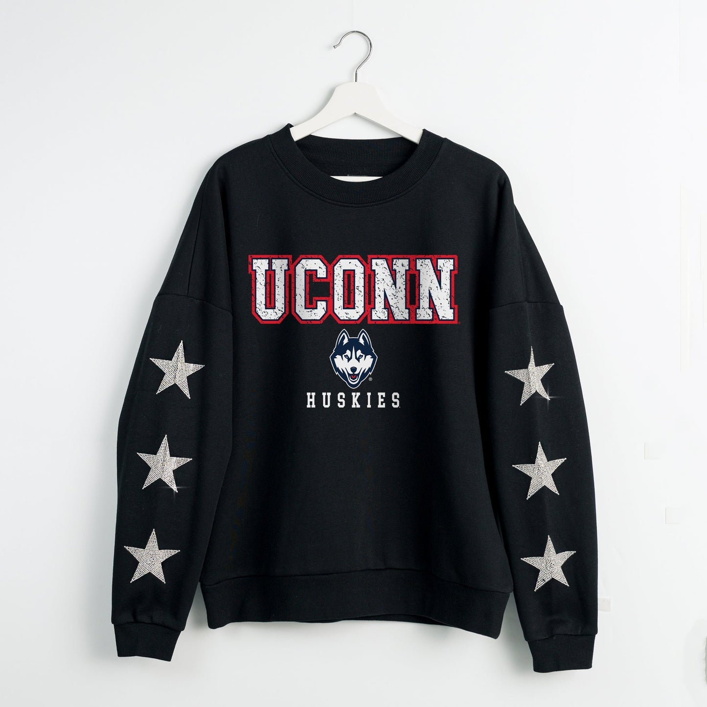 UCONN HUSKIES VELOCITY STAR EMBELLISHED CREW SWEATSHIRT