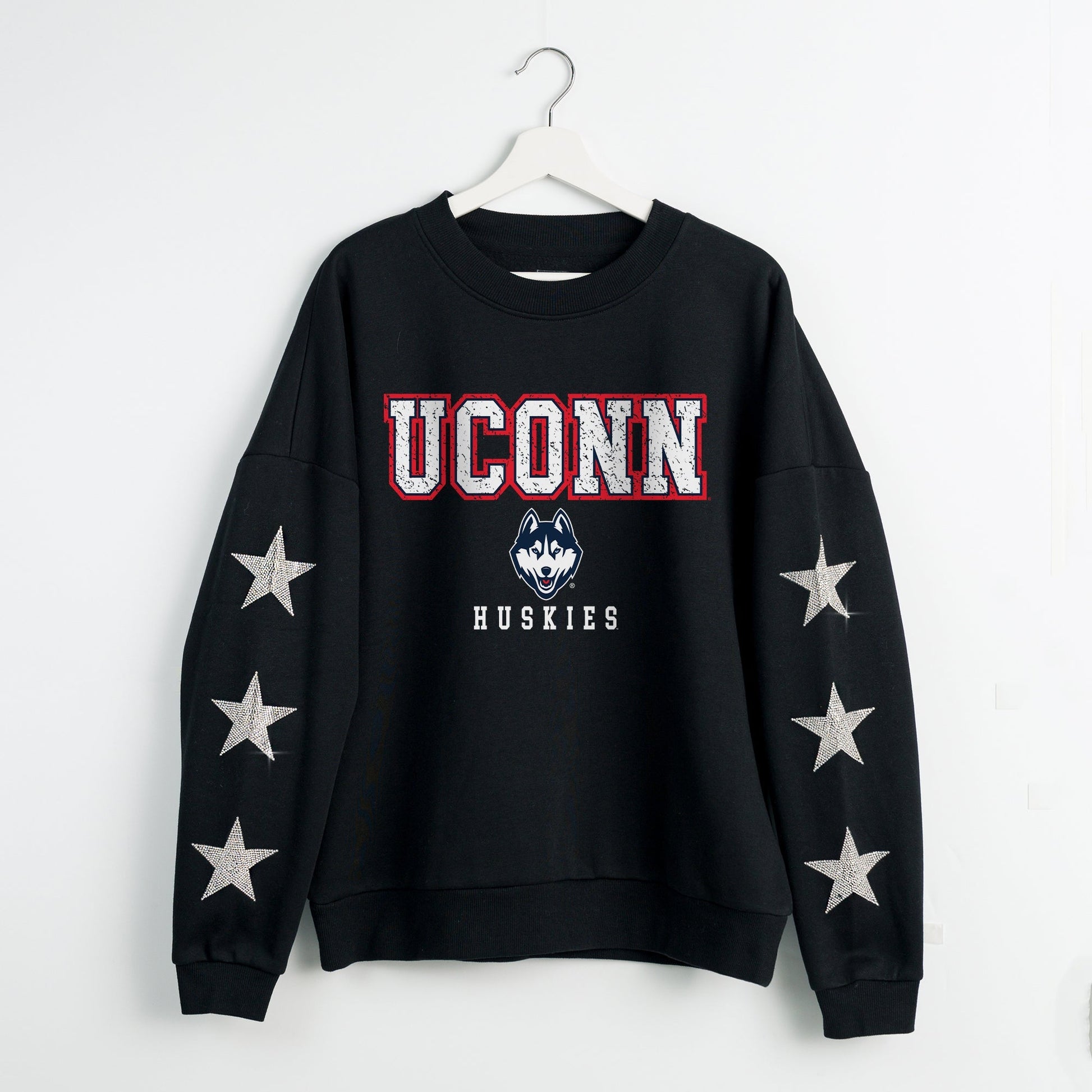 UCONN HUSKIES VELOCITY STAR EMBELLISHED CREW SWEATSHIRT