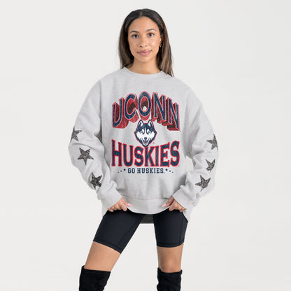 UCONN HUSKIES RESILIENCE STAR EMBELLISHED CREW SWEATSHIRT