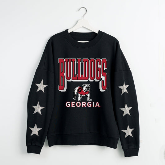 GEORGIA BULLDOGS PURE VICTORY EMBELLISHED STAR SLEEVE CREWNECK PULLOVER