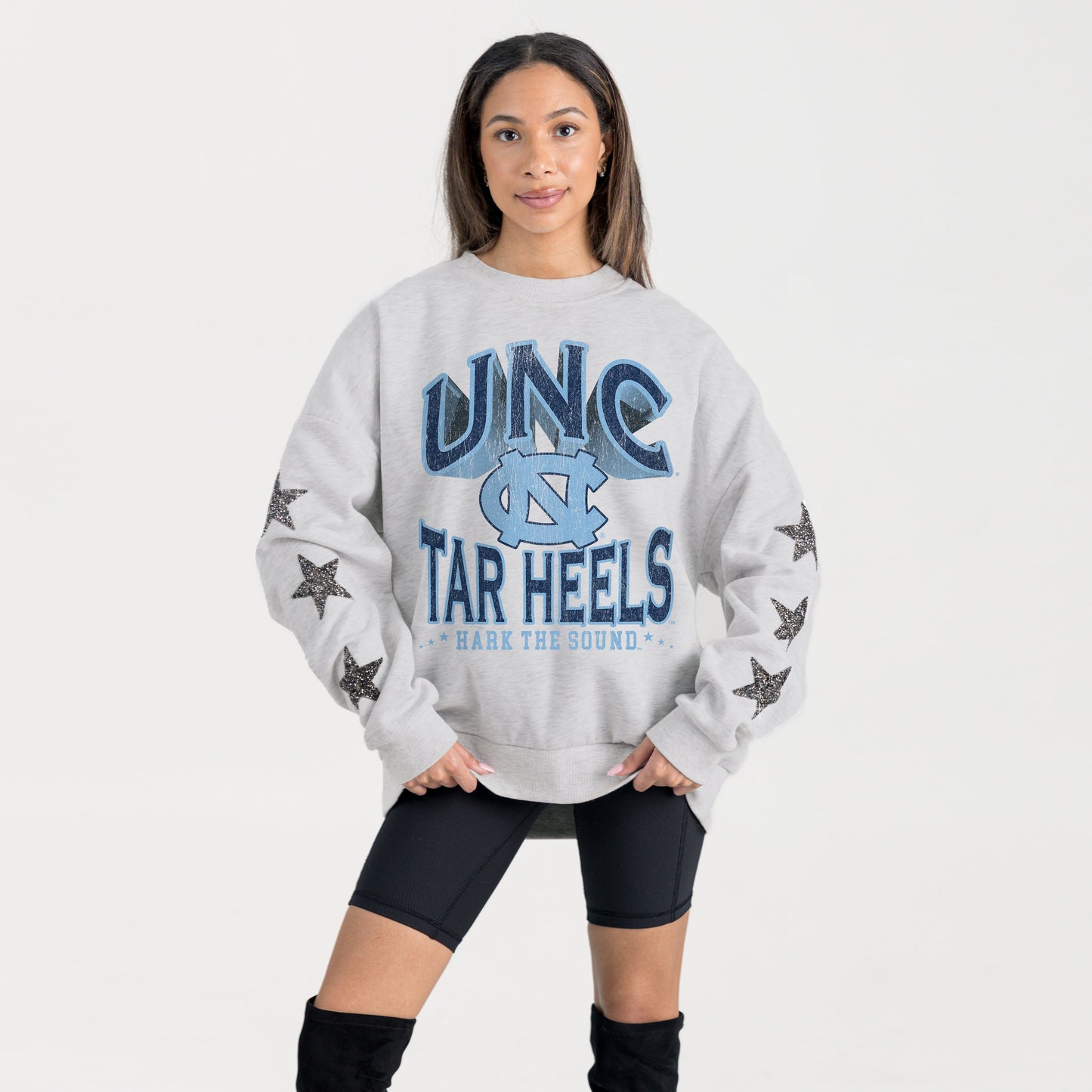 NORTH CAROLINA TAR HEELS RESILIENCE STAR EMBELLISHED CREW SWEATSHIRT