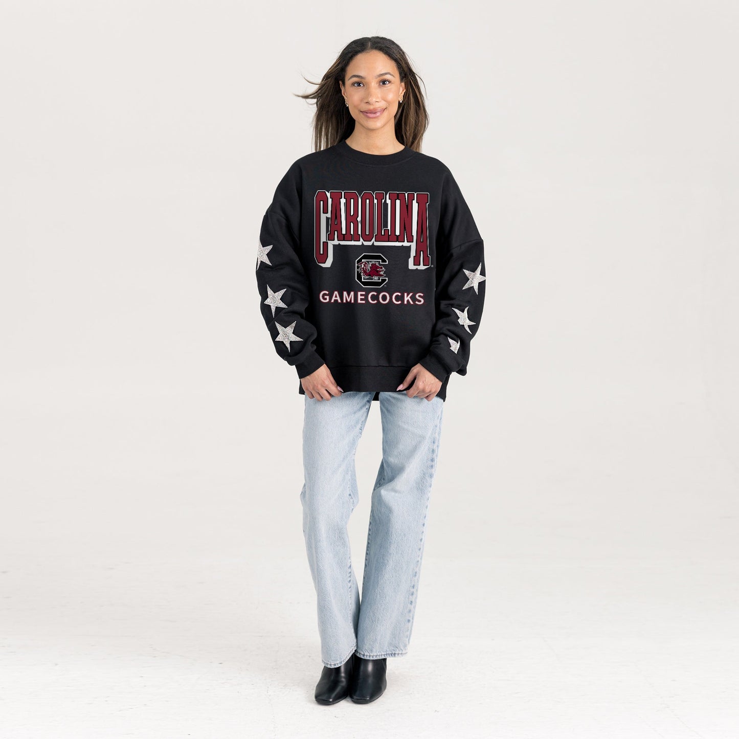 SOUTH CAROLINA GAMECOCKS PURE VICTORY EMBELLISHED STAR SLEEVE CREWNECK PULLOVER