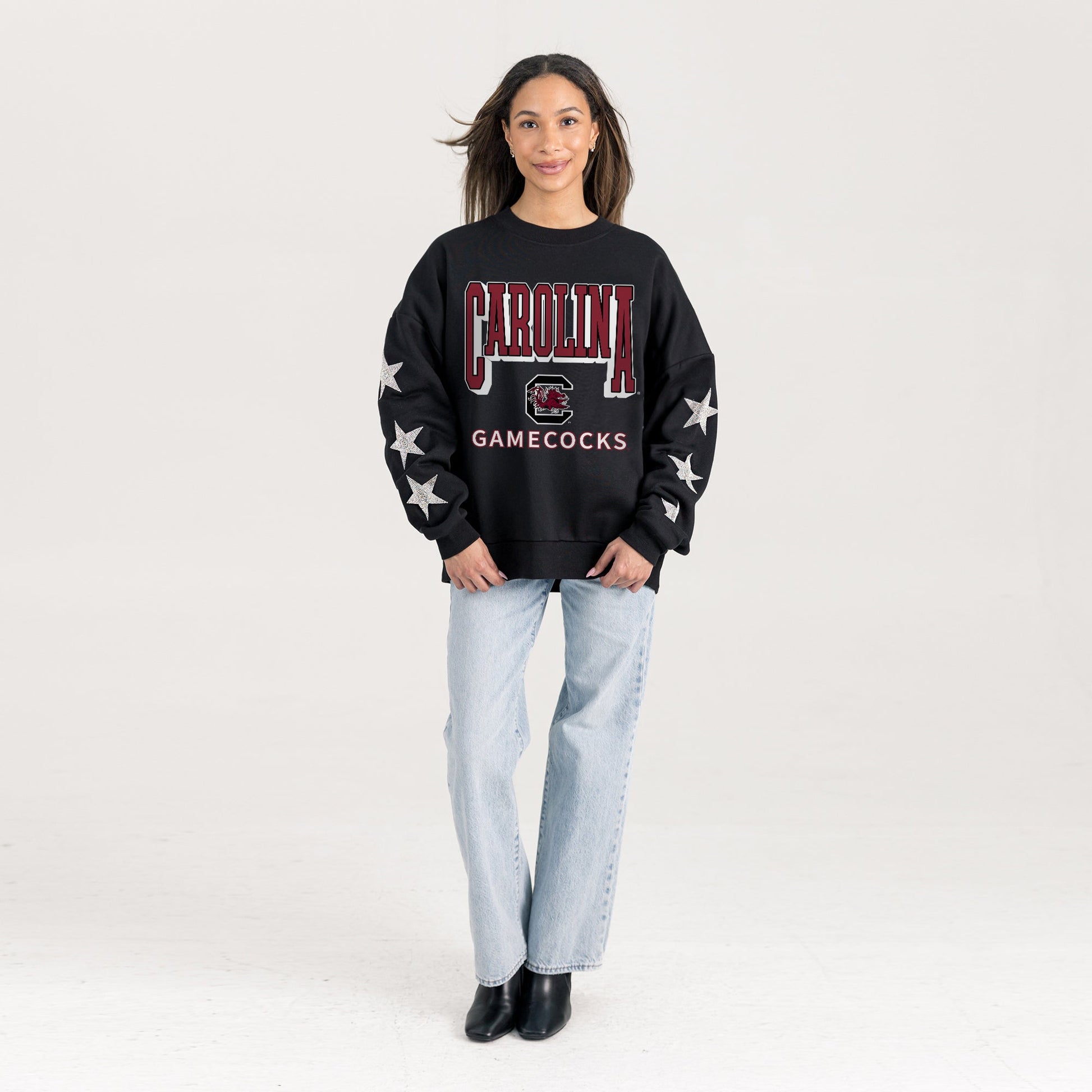 SOUTH CAROLINA GAMECOCKS PURE VICTORY EMBELLISHED STAR SLEEVE CREWNECK PULLOVER