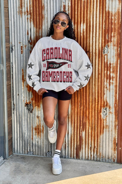 SOUTH CAROLINA GAMECOCKS PENNANT PRIDE EMBELLISHED STAR SLEEVE CREWNECK PULLOVER
