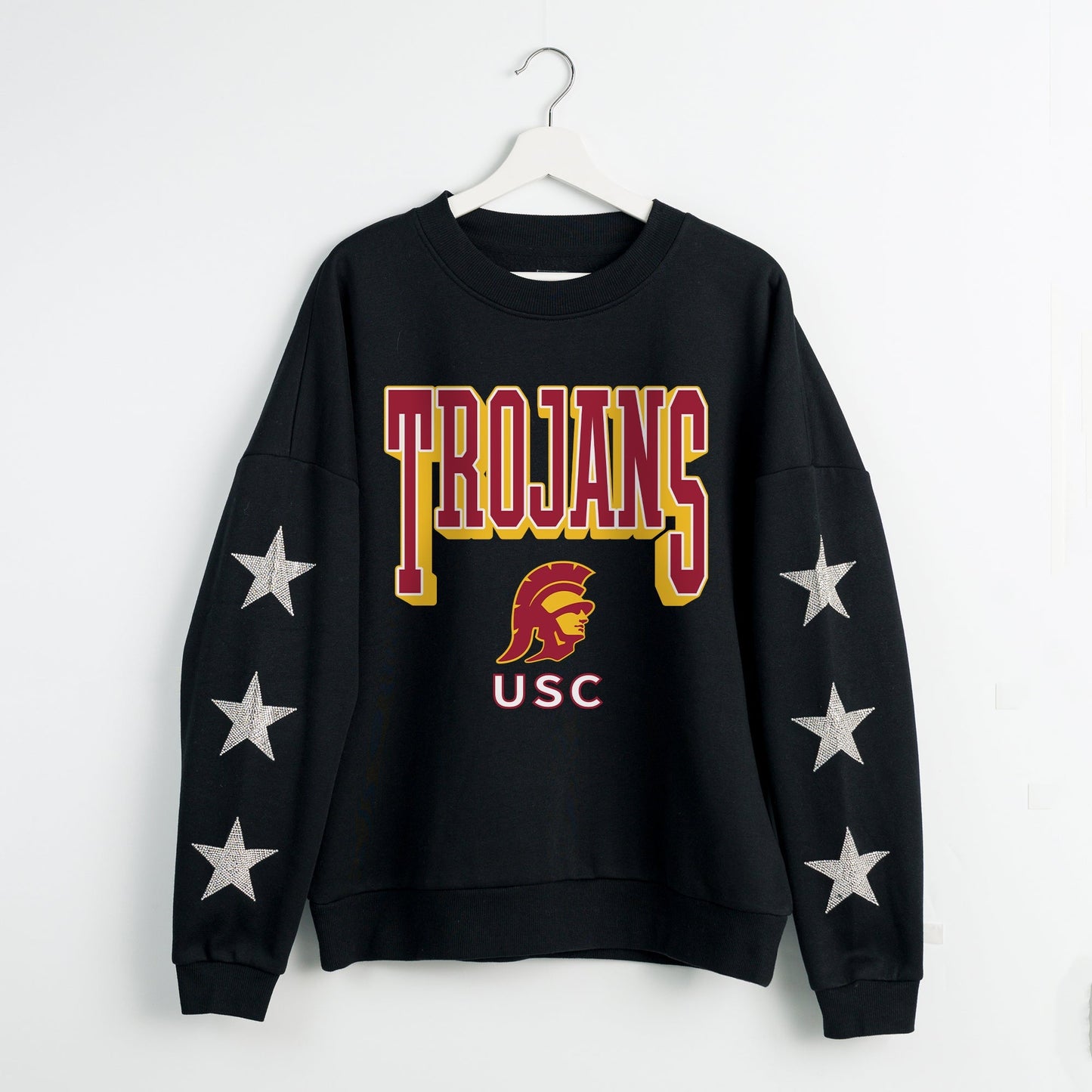 USC TROJANS PURE VICTORY EMBELLISHED STAR SLEEVE CREWNECK PULLOVER