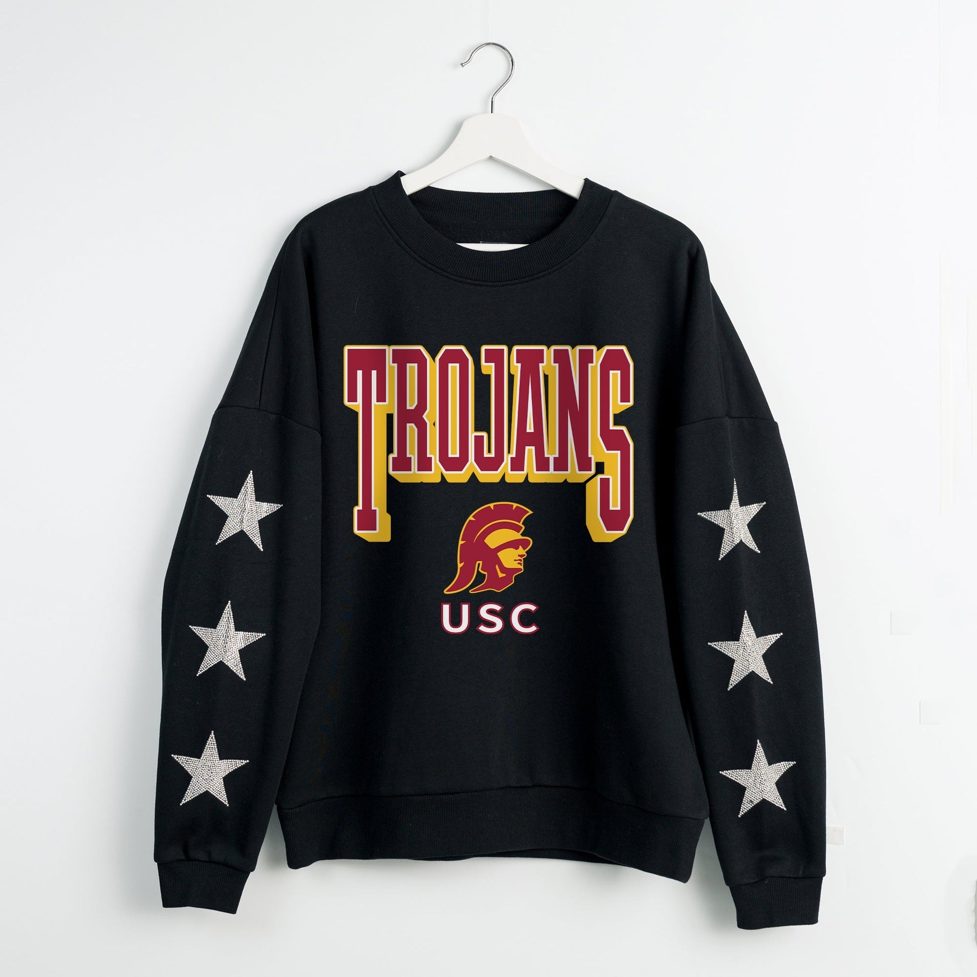USC TROJANS PURE VICTORY EMBELLISHED STAR SLEEVE CREWNECK PULLOVER