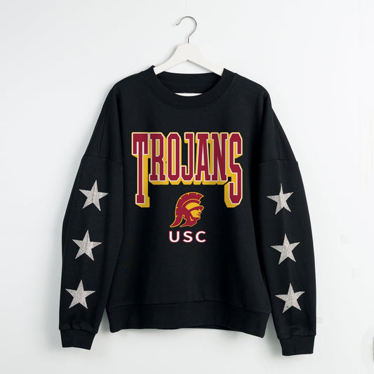 USC TROJANS PURE VICTORY EMBELLISHED STAR SLEEVE CREWNECK PULLOVER