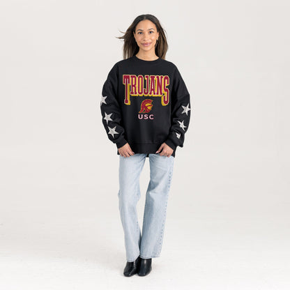 USC TROJANS PURE VICTORY EMBELLISHED STAR SLEEVE CREWNECK PULLOVER
