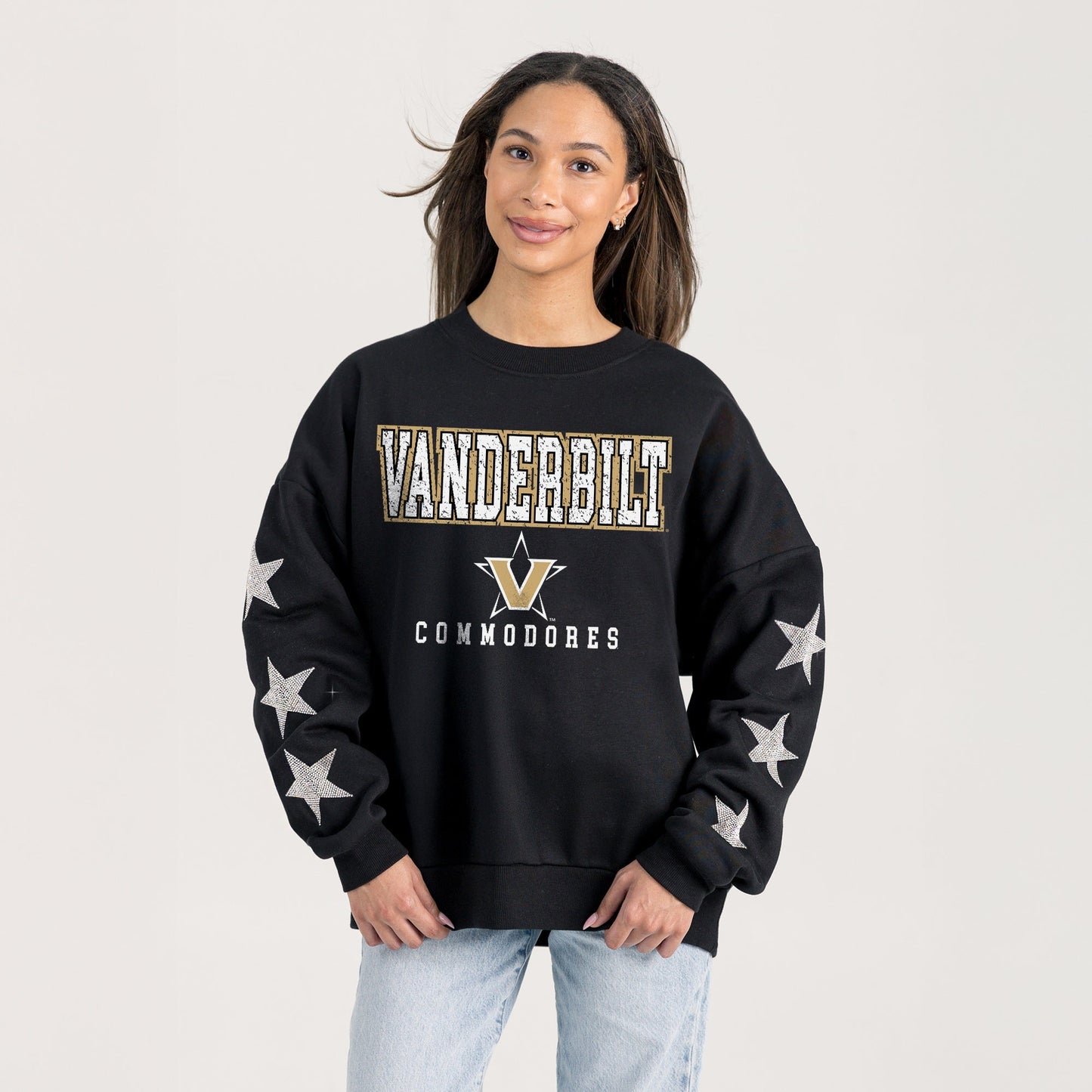 VANDERBILT COMMODORES VELOCITY STAR EMBELLISHED CREW SWEATSHIRT