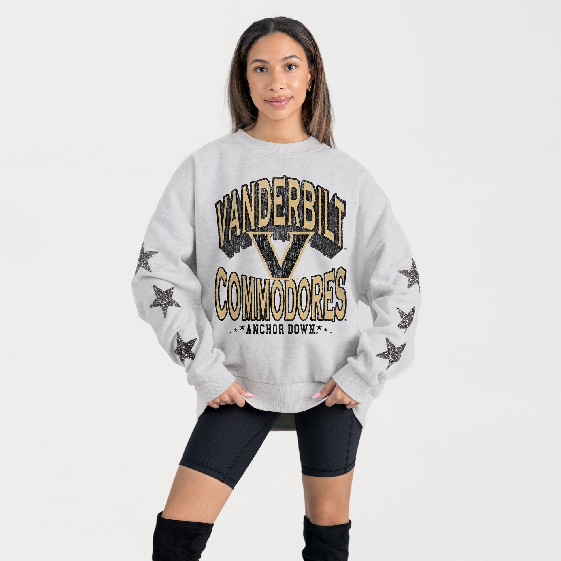 VANDERBILT COMMODORES RESILIENCE STAR EMBELLISHED CREW SWEATSHIRT