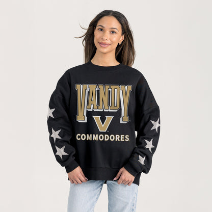VANDERBILT COMMODORES PURE VICTORY EMBELLISHED STAR SLEEVE CREWNECK PULLOVER