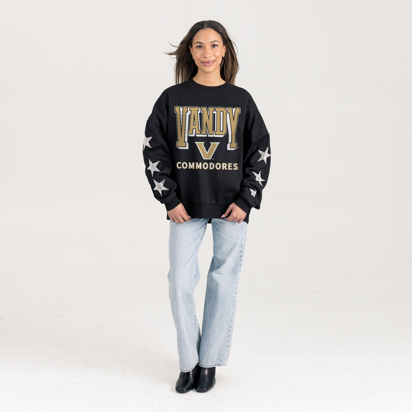 VANDERBILT COMMODORES PURE VICTORY EMBELLISHED STAR SLEEVE CREWNECK PULLOVER