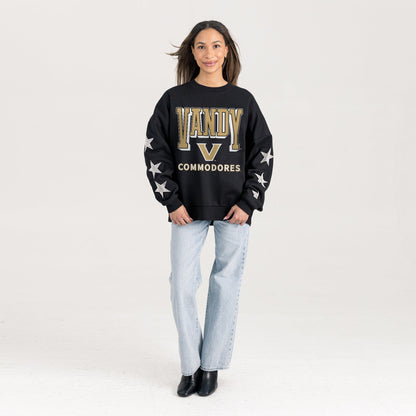 VANDERBILT COMMODORES PURE VICTORY EMBELLISHED STAR SLEEVE CREWNECK PULLOVER