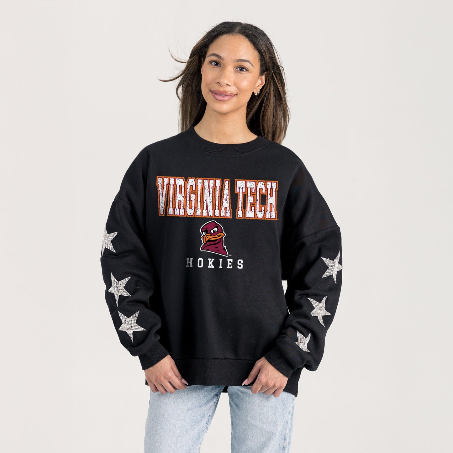 VIRGINIA TECH HOKIES VELOCITY STAR EMBELLISHED CREW SWEATSHIRT