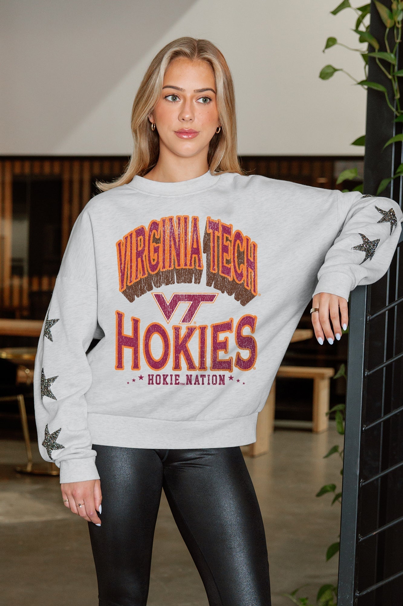 VIRGINIA TECH HOKIES RESILIENCE STAR EMBELLISHED CREW SWEATSHIRT